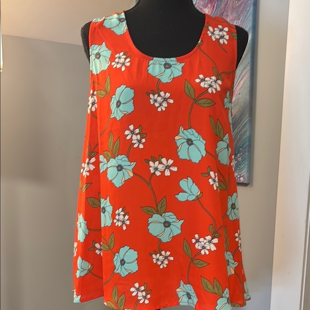 W5 Red Sleeveless Tunic with Teal Floral Print